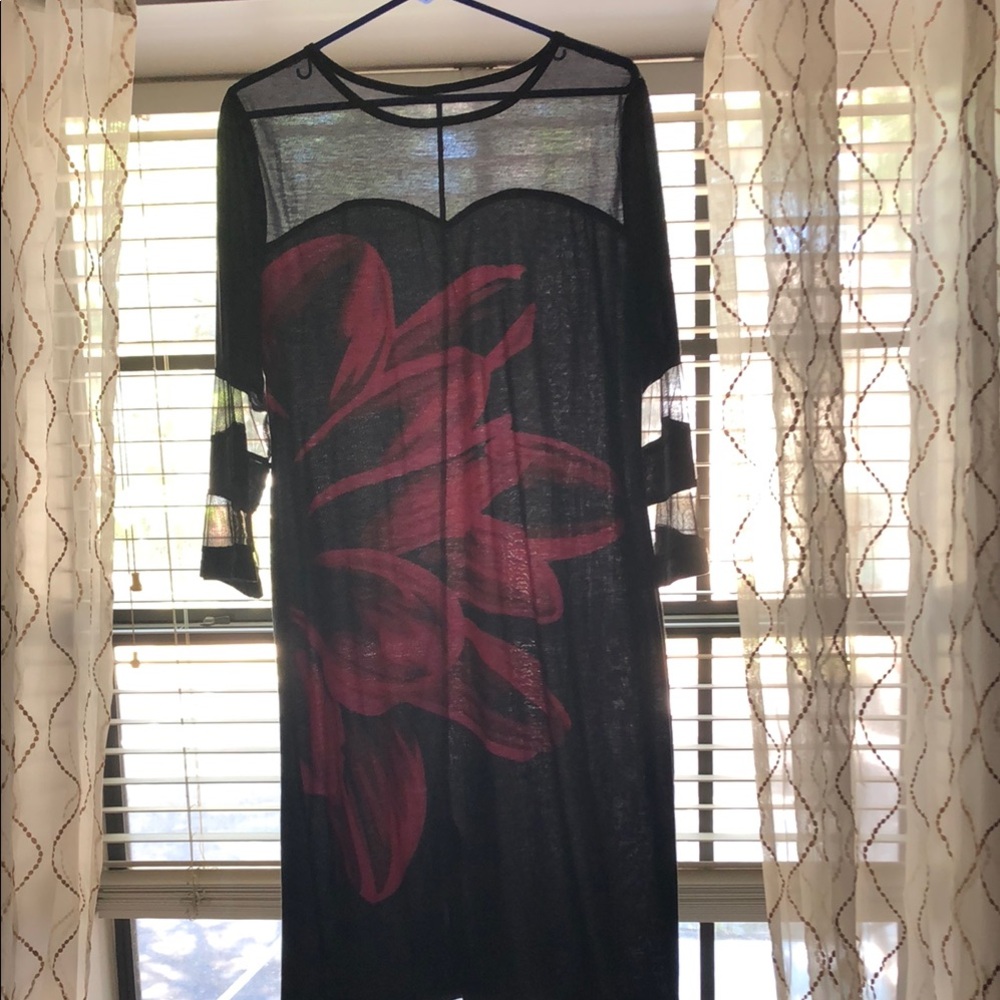 Black Sheer Dress with Pink Floral Design